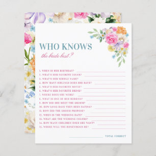 Pink and Blue Floral Who Knows the Bride Best Game