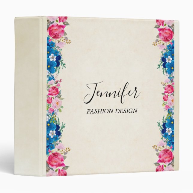 Pink and Blue Flower Frame Fancy Binder (Front/Spine)