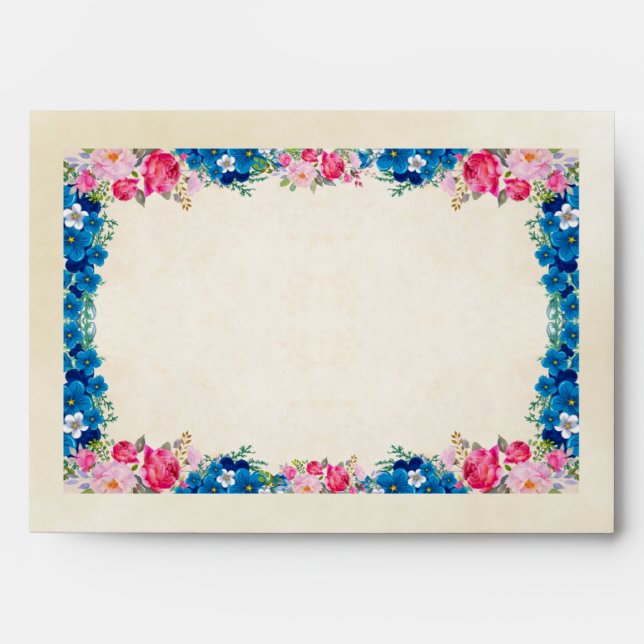 Pink and Blue Flower Frame Fancy Envelope (Front)