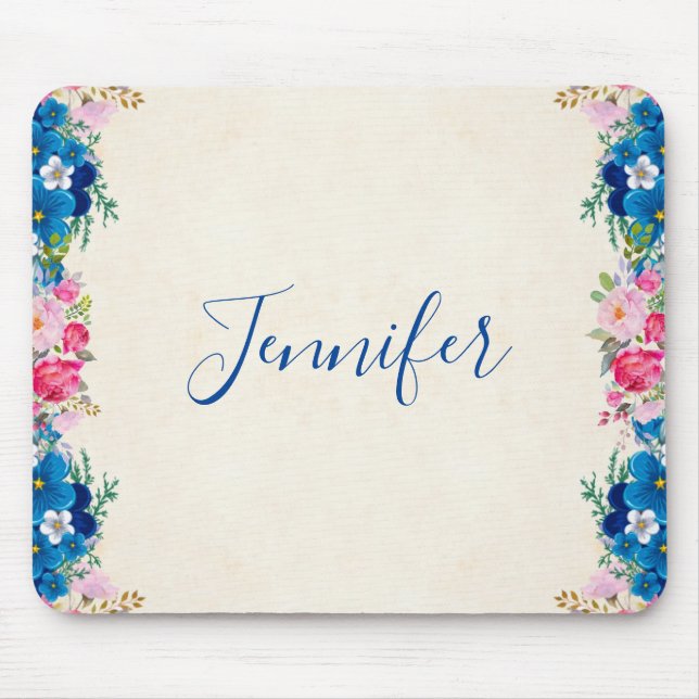 Pink and Blue Flower Frame Fancy Mouse Pad (Front)