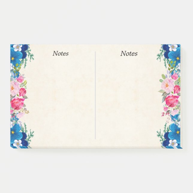 Pink and Blue Flower Frame Fancy Post-it Notes (Front)