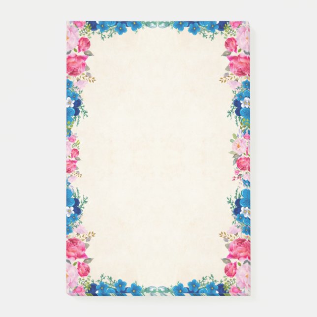Pink and Blue Flower Frame Fancy Post-it Notes (Front)