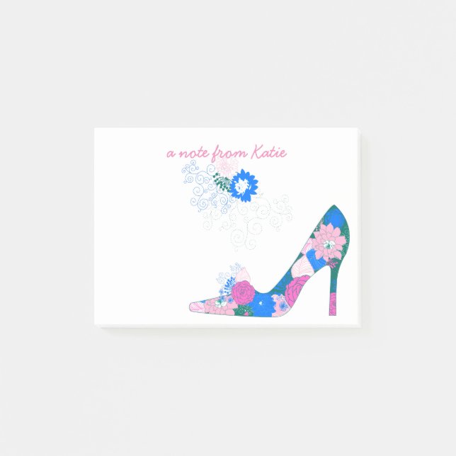 Pink and Blue Flower Shoe Post-it Notes (Front)
