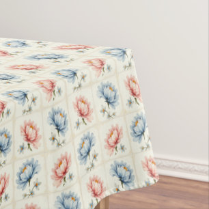 Pink and Blue Flower Squares Tablecloth