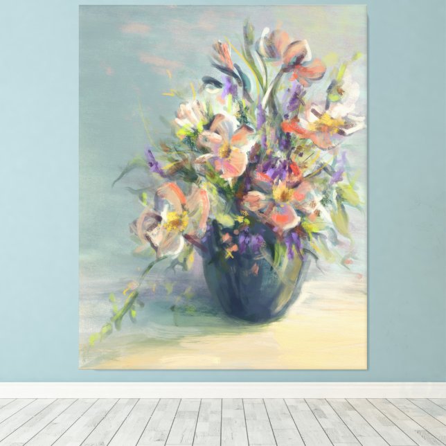 Pink and Blue Flowers - Canvas Print (Insitu(Wood Floor))