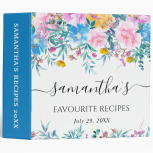 Pink and Blue Flowers Recipes Photo Album Binder