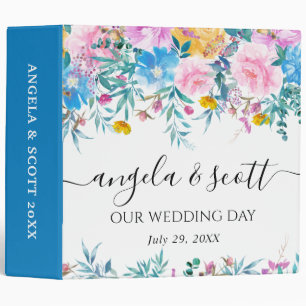 Pink and Blue Flowers Wedding Photo Album Binder