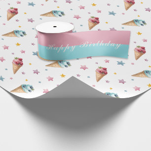 Pink And Blue For Twins Boy & Girl Happy Birthday Satin Ribbon
