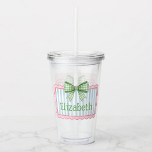 Pink and Blue Frame With Green Gingham Bow Acrylic Tumbler