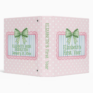 Pink and Blue Frame With Green Gingham Bow Memory Binder