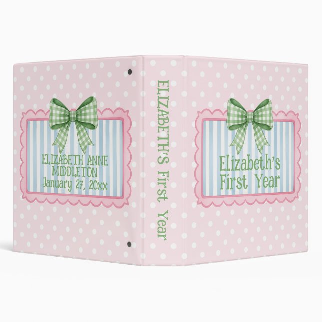 Pink and Blue Frame With Green Gingham Bow Memory Binder (Background)
