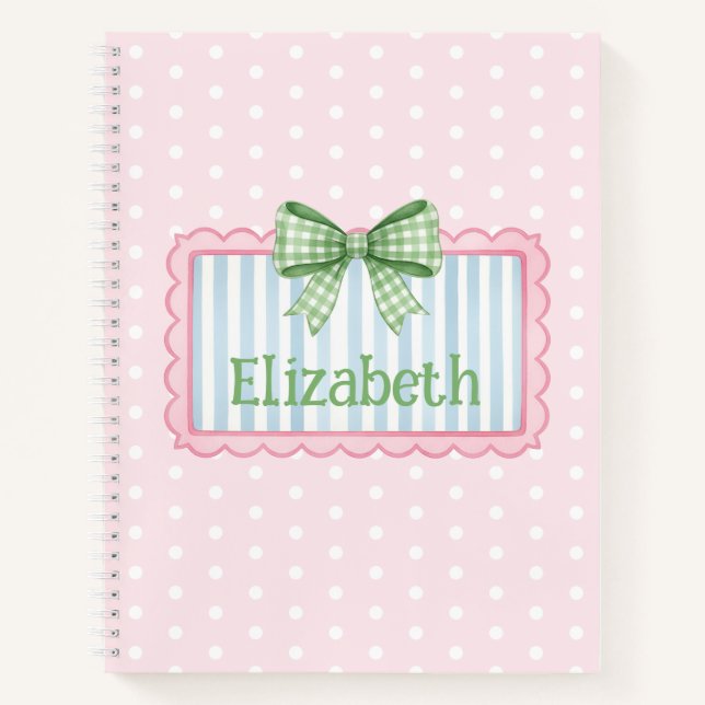 Pink and Blue Frame With Green Gingham Bow Notebook (Front)