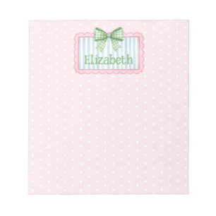 Pink and Blue Frame With Green Gingham Bow Notepad