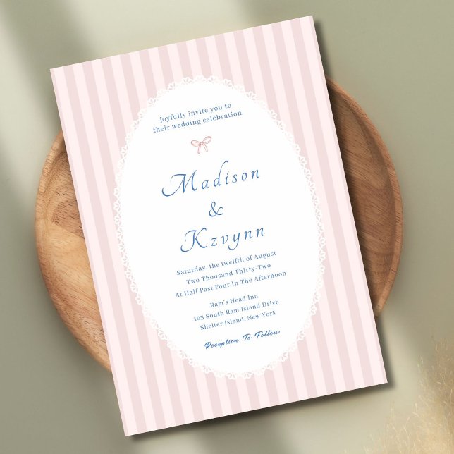 Pink and Blue French Personalized Wedding  Invitation (Creator Uploaded)