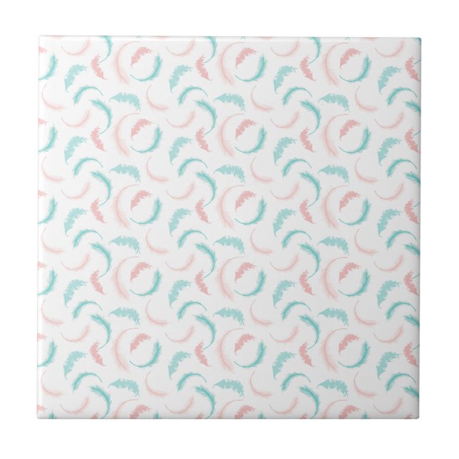 Pink and Blue fun feathers Tile (Front)