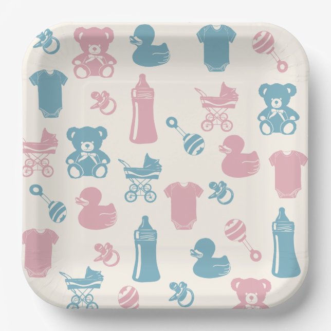 Pink and Blue Gender Reveal  Paper Plate (Front)