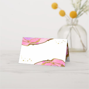 Pink and Blue Geode and Gold Wedding Place Card