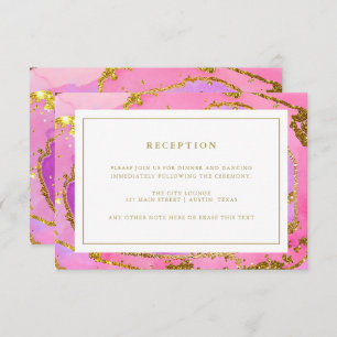 Pink and Blue Geode and Gold   Wedding Reception Invitation