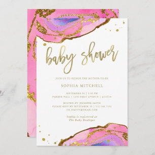 Pink and Blue Geode with Gold   Baby Shower Invitation