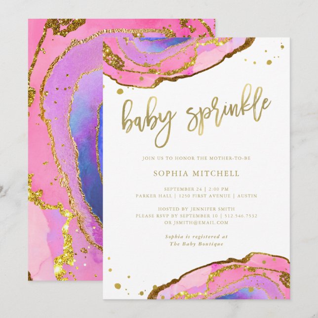 Pink and Blue Geode with Gold | Baby Sprinkle Invitation (Front/Back)