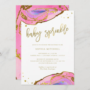 Pink and Blue Geode with Gold   Baby Sprinkle Invitation