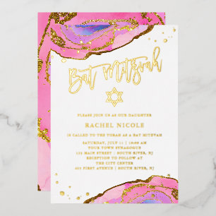 Pink and Blue Geode with Gold   Bat Mitzvah