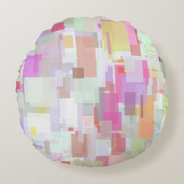Pink and Blue Geometric Abstraction Round Pillow (Front)