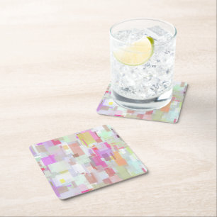Pink and Blue Geometric Abstraction Square Paper Coaster