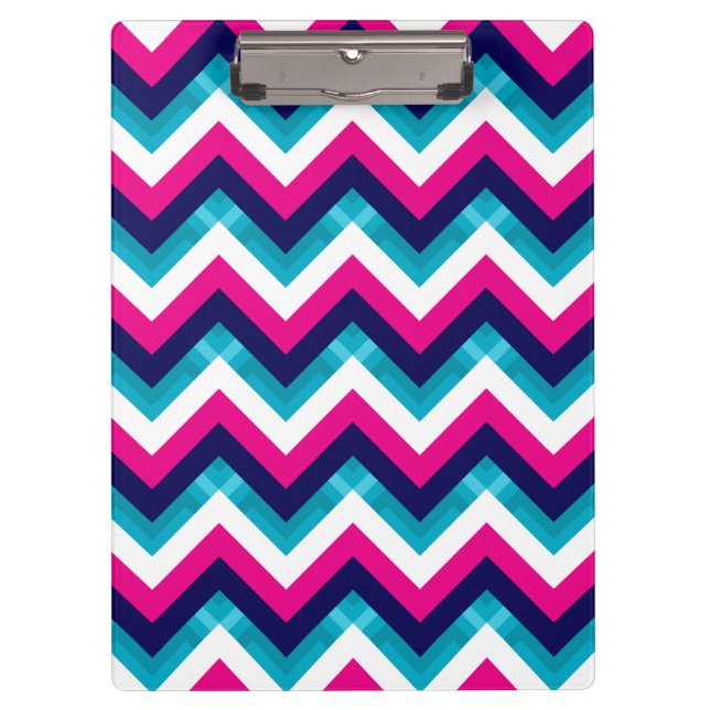 Pink and Blue Geometric Chevron Pattern Clipboard (Front)