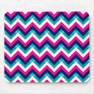 Pink and Blue Geometric Chevron Pattern Mouse Pad