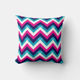 Pink and Blue Geometric Chevron Pattern Throw Pillow