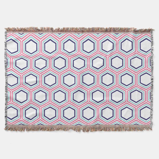 Pink and Blue Geometric Pattern Throw Blanket (Front)