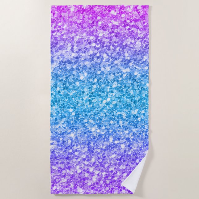 Pink and Blue Glam Glitter Pattern Beach Towel (Front)