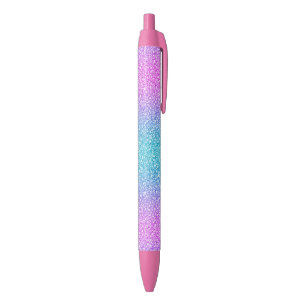 Pink And Blue Gradient Glitter Pattern Black Ink Pen