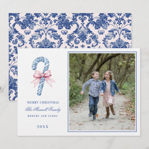 Pink and Blue Grandmillennial Candy Cane Photo Invitation