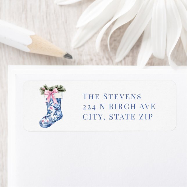 Pink and Blue Grandmillennial Christmas Stocking (Insitu)