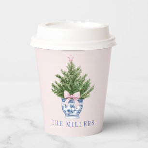 Pink and Blue Grandmillennial Christmas Tree Paper Cups