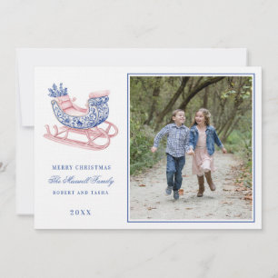 Pink and Blue Grandmillennial Damask Sleigh Invitation