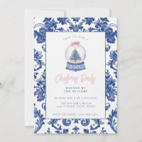Pink and Blue Grandmillennial Damask Snow Globe