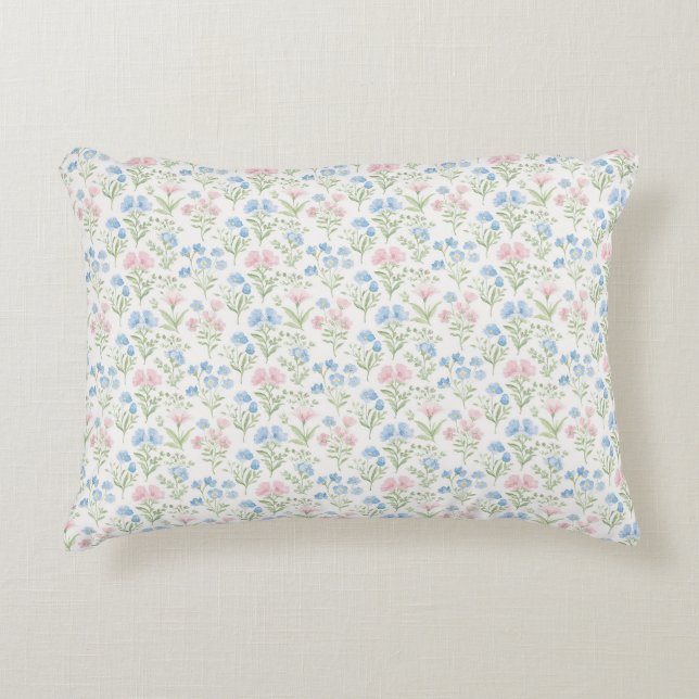 Pink and Blue Grandmillennial Floral Accent Pillow (Front)