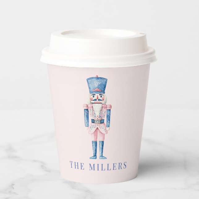 Pink and Blue Grandmillennial Nutcracker Paper Cups (Front)