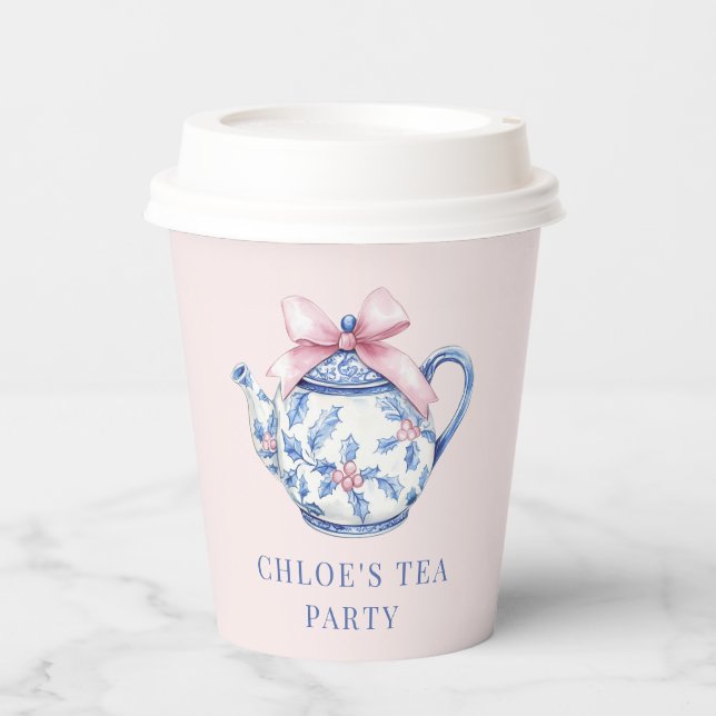 Pink and Blue Grandmillennial Tea Party Paper Cups (Front)