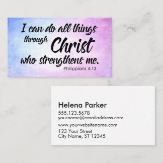 Pink and Blue Grunge Philippians 4:13 Scripture Business Card