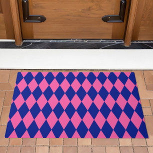 Pink and Blue Harlequin Checkered Design Doormat