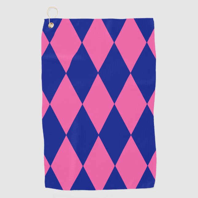 Pink and Blue Harlequin Checkered Design  Golf Towel (Front)
