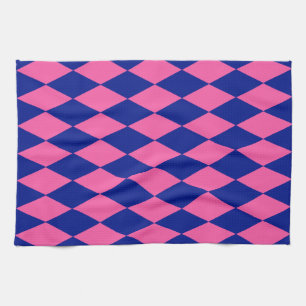 Pink and Blue Harlequin Checkered Design Kitchen Towel