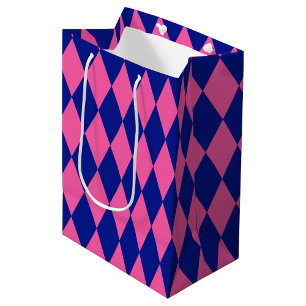 Pink and Blue Harlequin Checkered Design  Medium Gift Bag