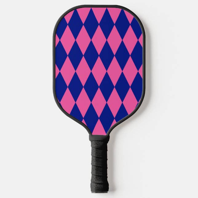 Pink and Blue Harlequin Checkered Design  Pickleball Paddle (Front)