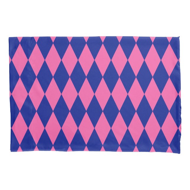 Pink and Blue Harlequin Checkered Design  Pillowcase (Front)
