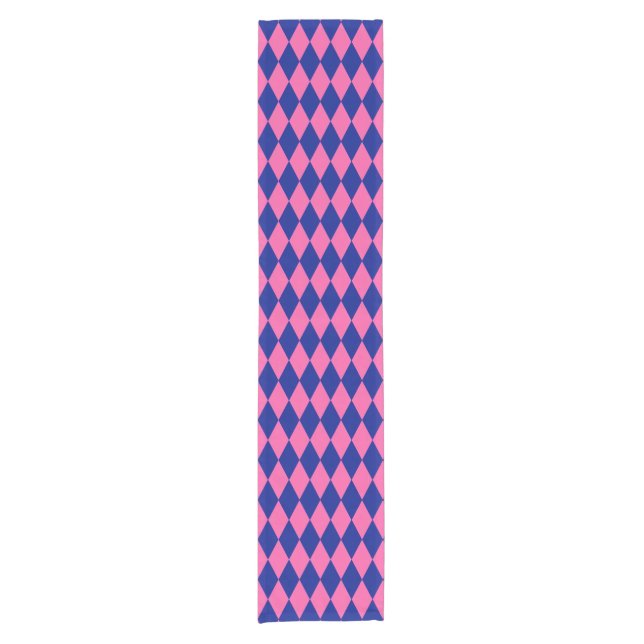 Pink and Blue Harlequin Checkered Design  Short Table Runner (Front)
